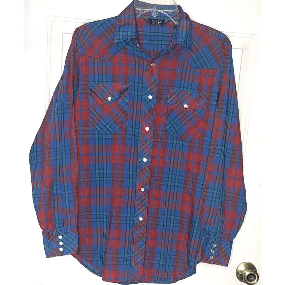 Plaid Vintage Pearl Snap Button long sleeve shirt size M by VIP